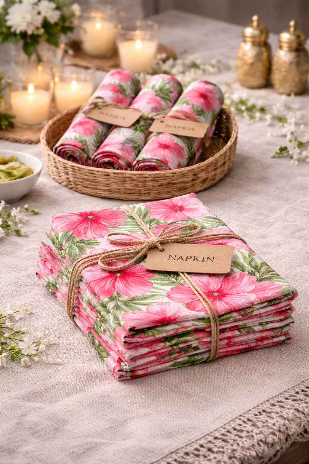 Tropical Hibiscus Cloth Napkins – Set of 4 | 15x15 Inches