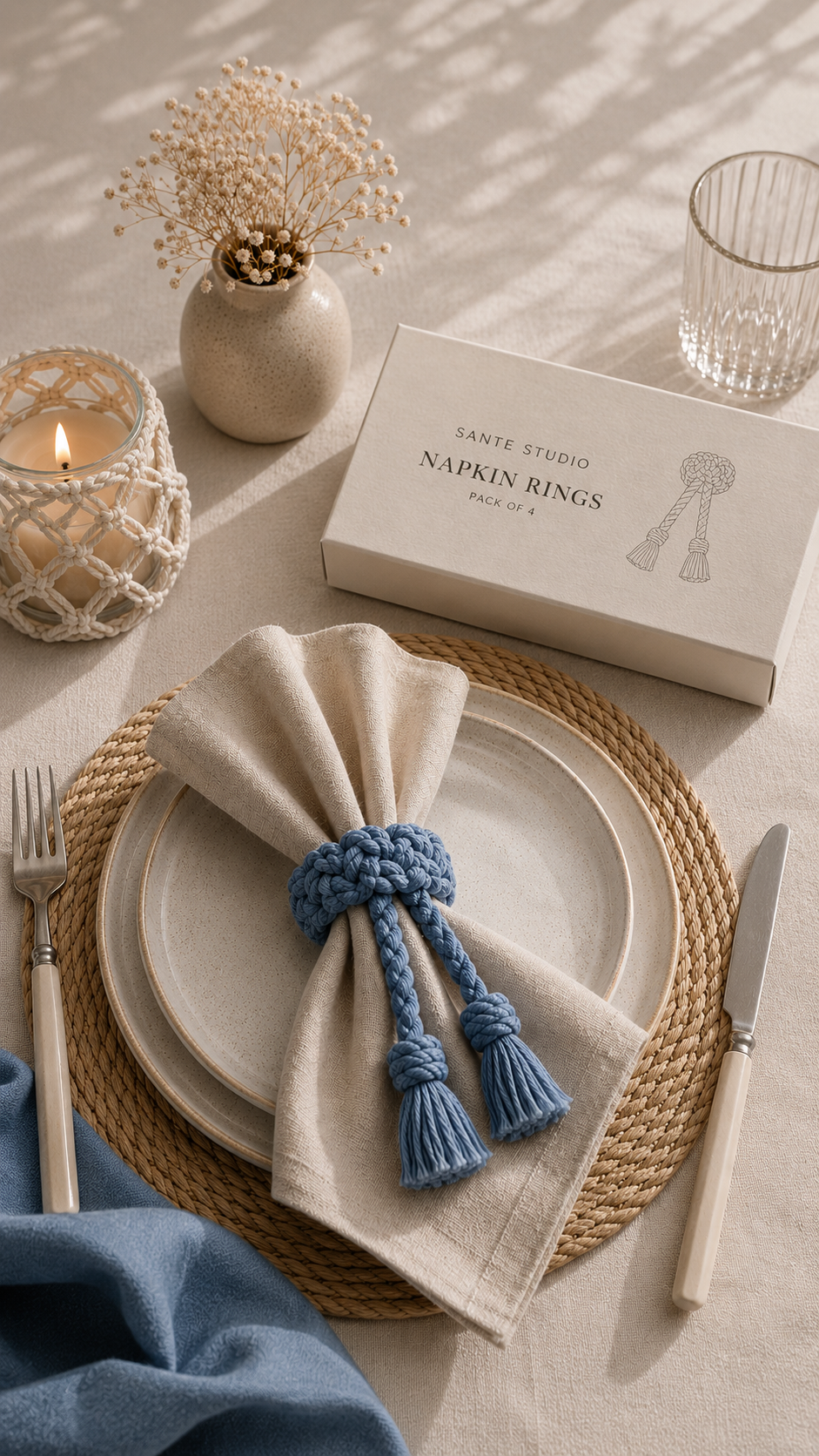 Handmade Blue Nautical Rope Napkin Rings – Set of 4
