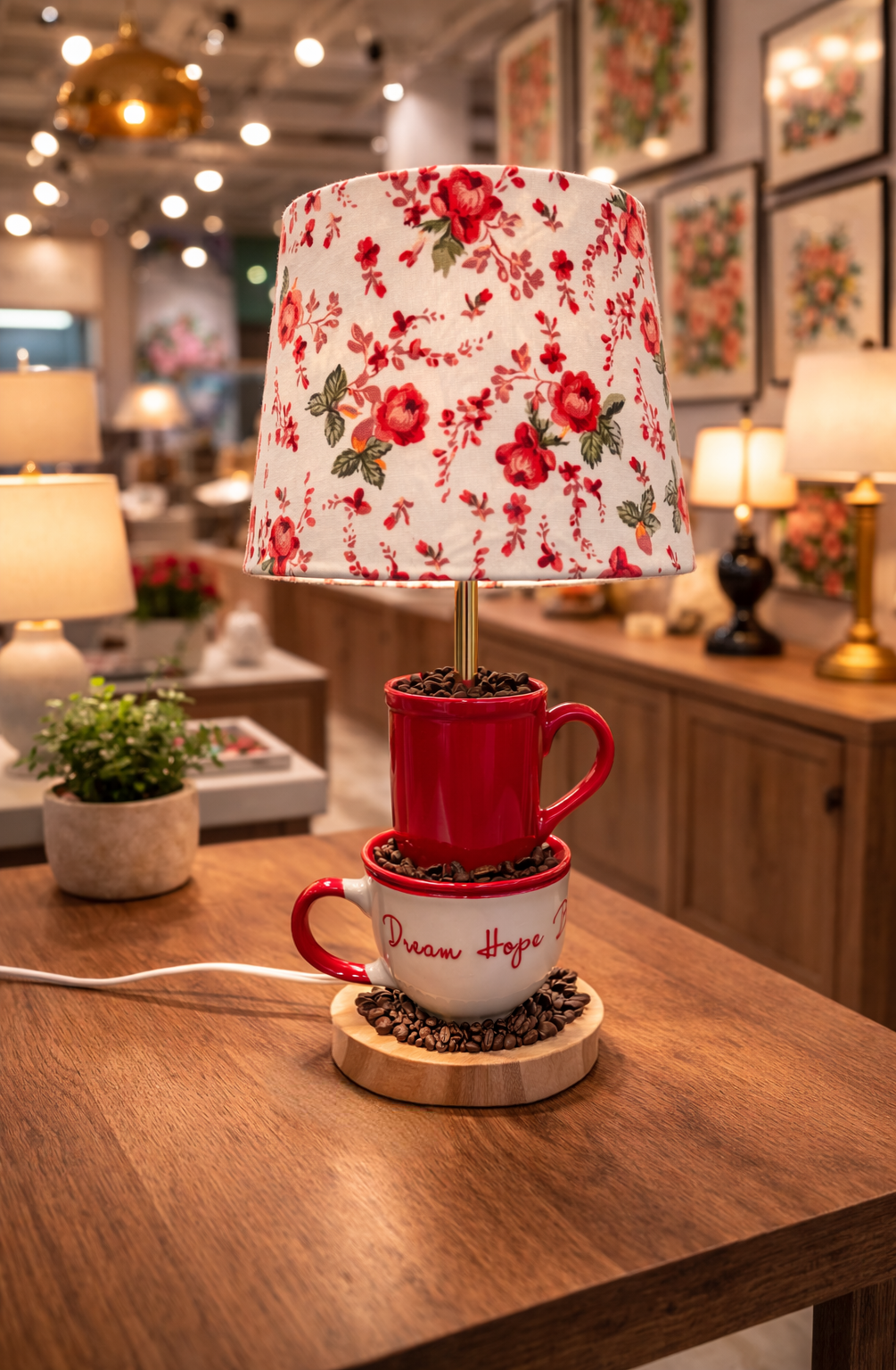 “Dream Hope Believe” Handcrafted Mug Lamp Base – Morning Affirmations Collection by Miami Artist Malky Ureña (Lampshade sold separately)