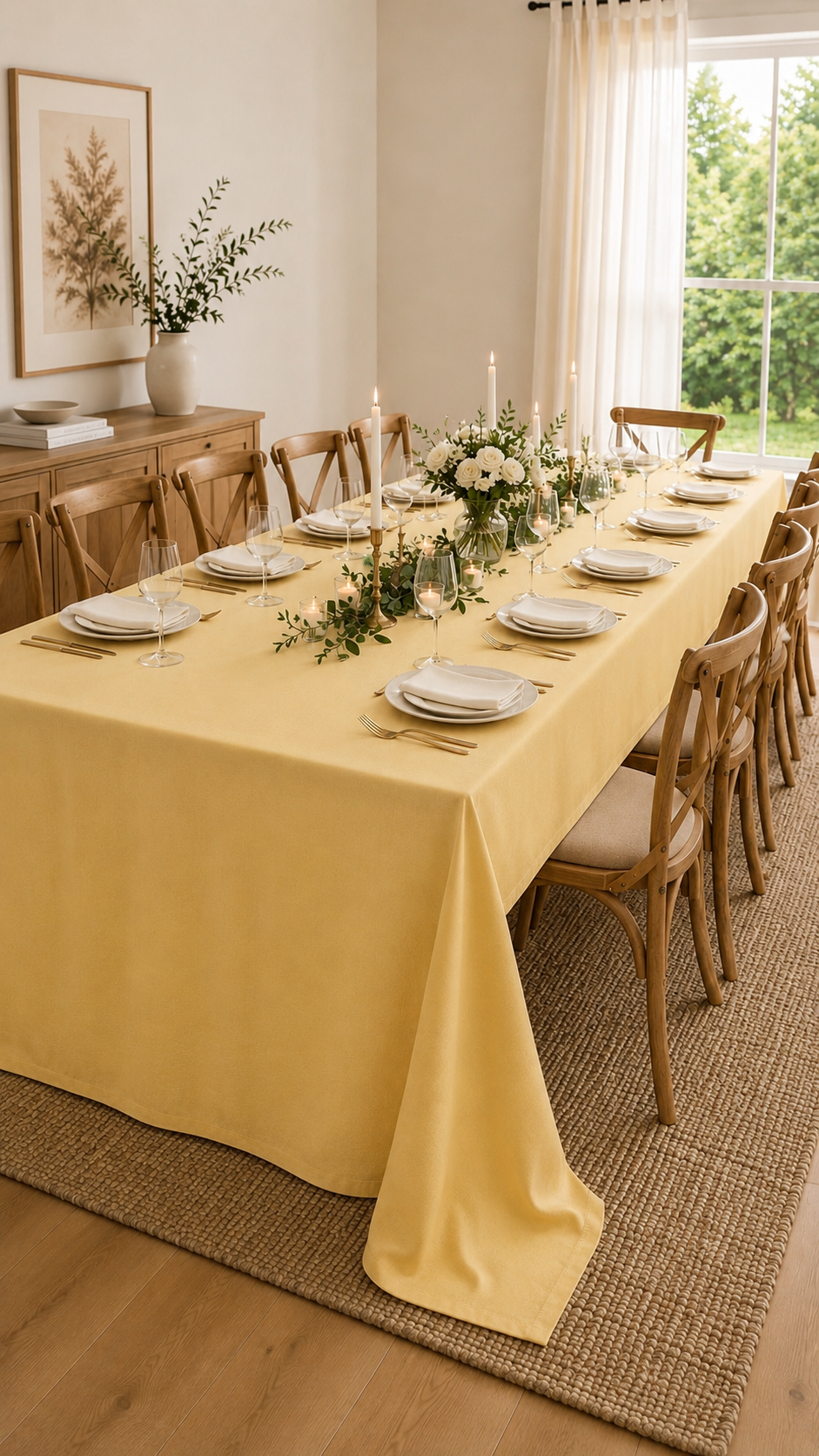 Soft yellow everyday Tablecloth – 70x120 Inches | Elegant Everyday Dining Collection