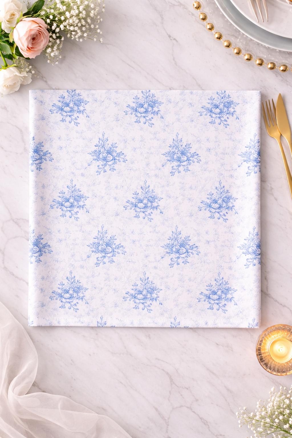 Blue Floral Cloth Napkins – Set of 4 | 17x17 Inches