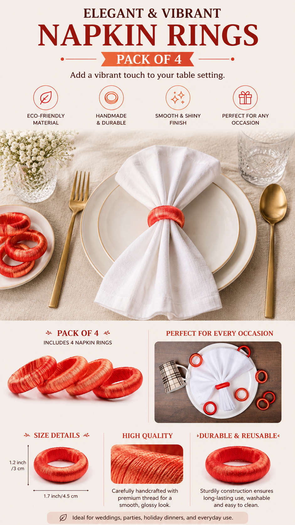 Sante Studio Handcrafted Napkin Rings – Set of 4 (Copy)