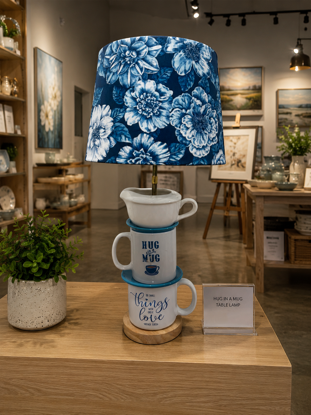 Hug in a Mug Handcrafted Lamp Base – Morning Affirmations Collection by Miami Artist Malky Ureña (Lampshade sold separately)