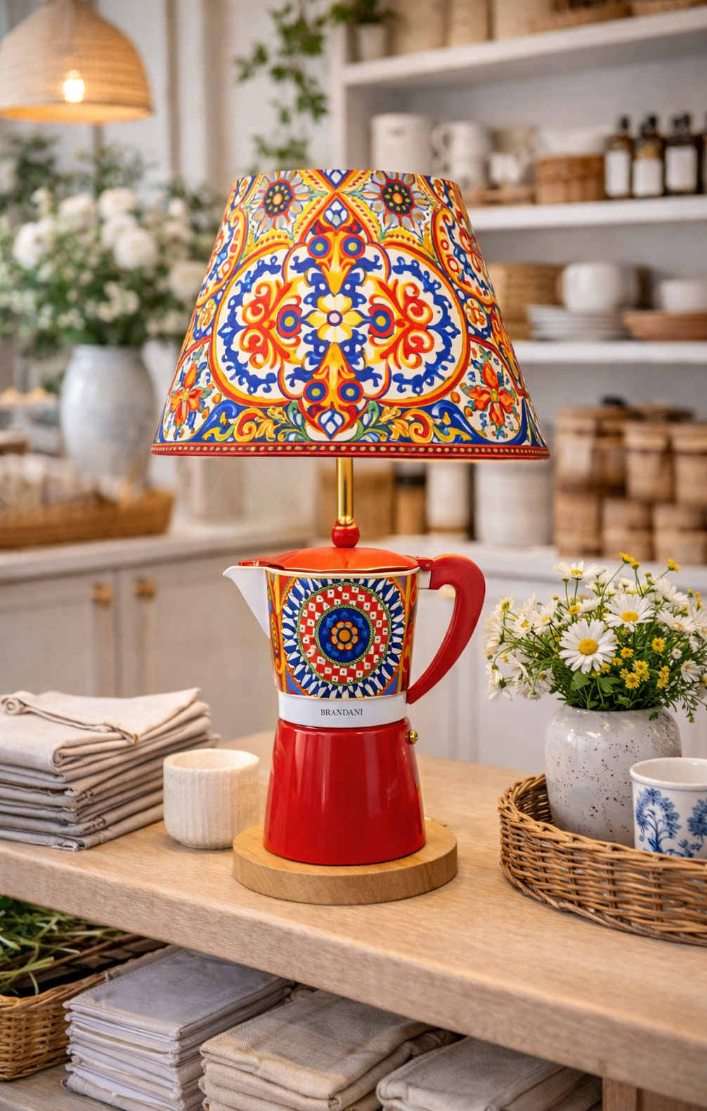 Mediterranean Espresso Handcrafted Lamp Base – Morning Affirmations Collection by Miami Artist Malky Ureña
