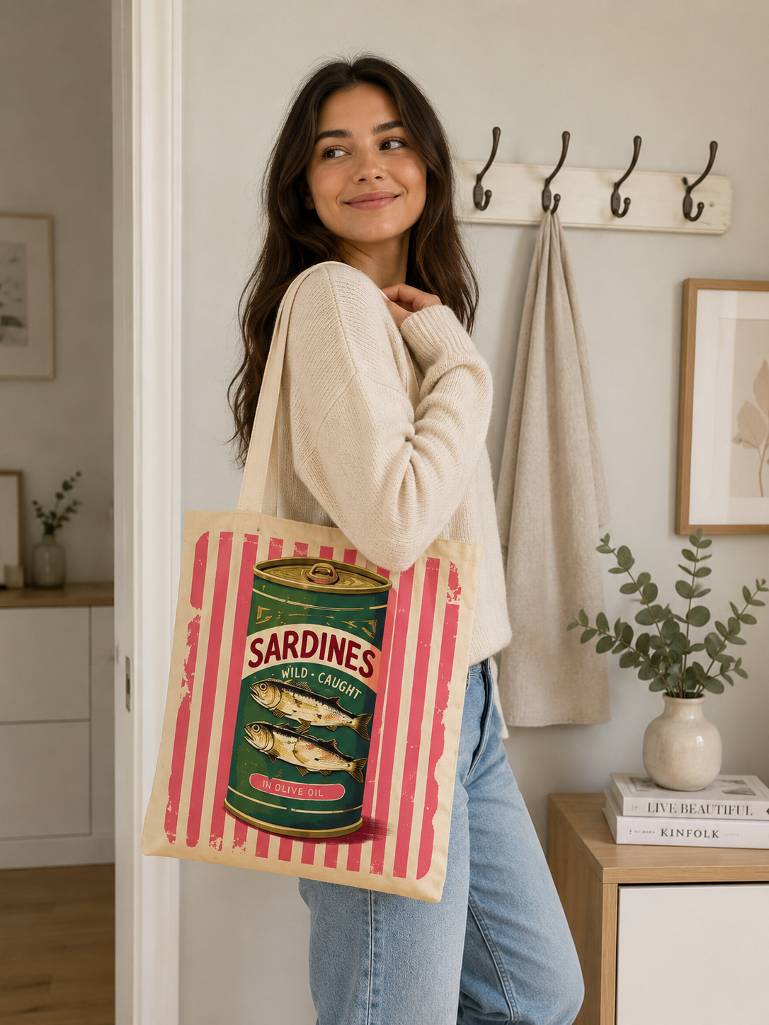 Solamore x Santé Studio Artistic Canvas Tote Bag - Sardines Can