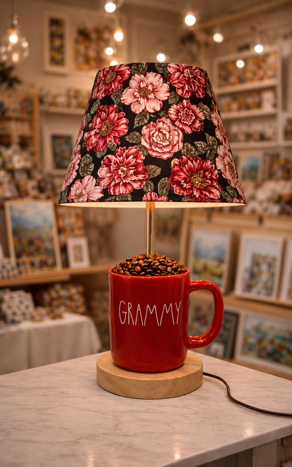 “Grammy” Handcrafted Mug Lamp Base – Morning Affirmations Collection by Miami Artist Malky Ureña (Lampshade sold separately)