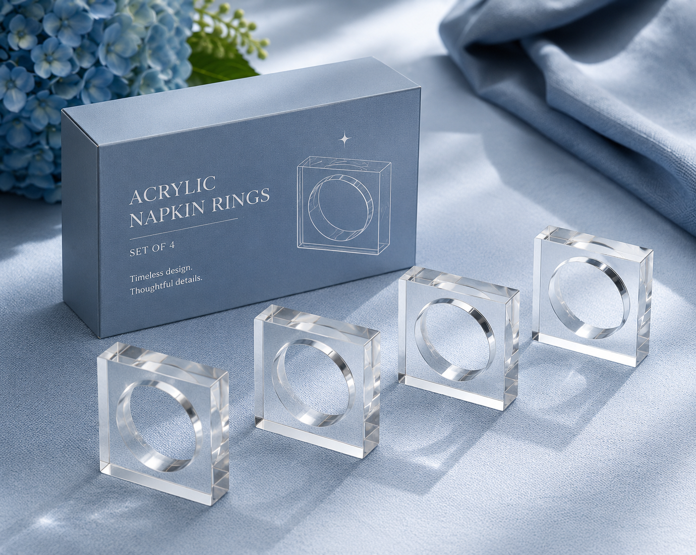 Modern Clear Acrylic Napkin Rings – Set of 4