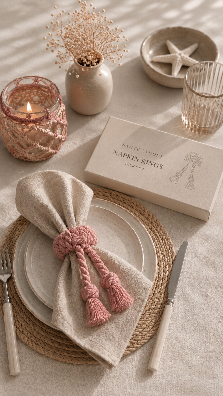 Handmade Pink Nautical Rope Napkin Rings – Set of 4