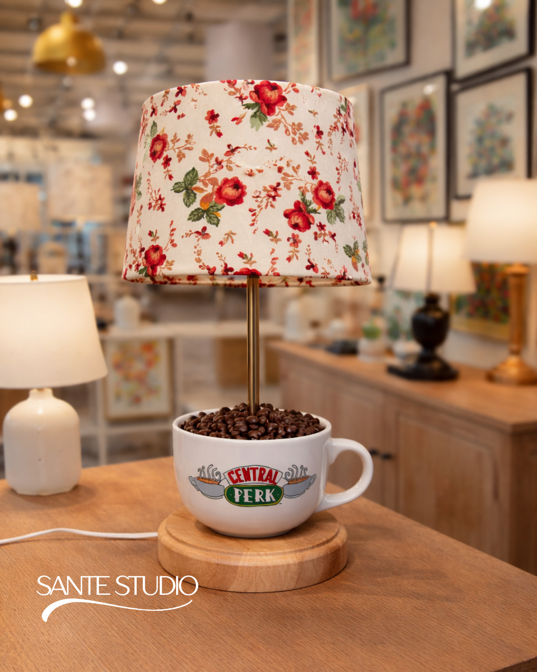 Central Perk Morning Affirmations Lamp – One of a Kind Handmade Art Lamp (Lampshade sold separately)