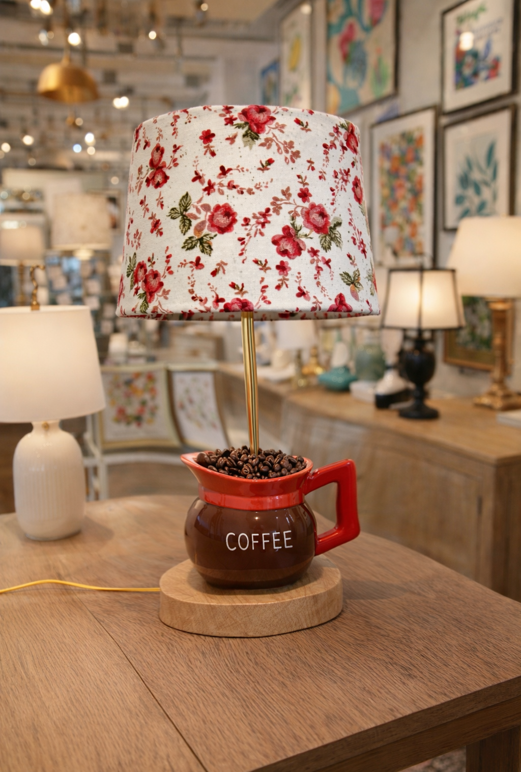 Handcrafted Vintage Coffee Pot Lamp Base – Morning Affirmations Collection by Miami Artist Malky Ureña (Lampshade sold separately)