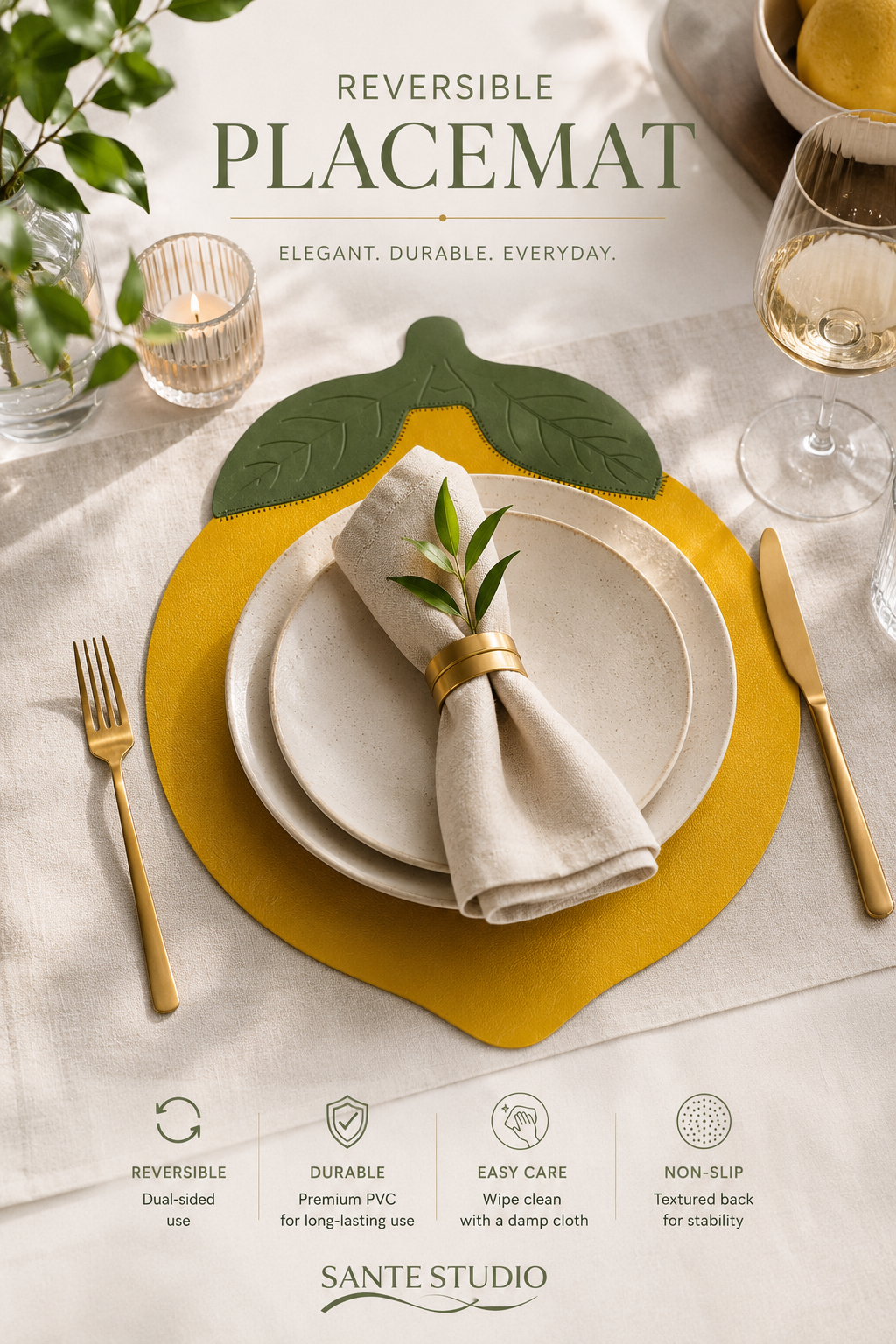 Sante Studio Lemon Shaped Reversible Placemat – Modern