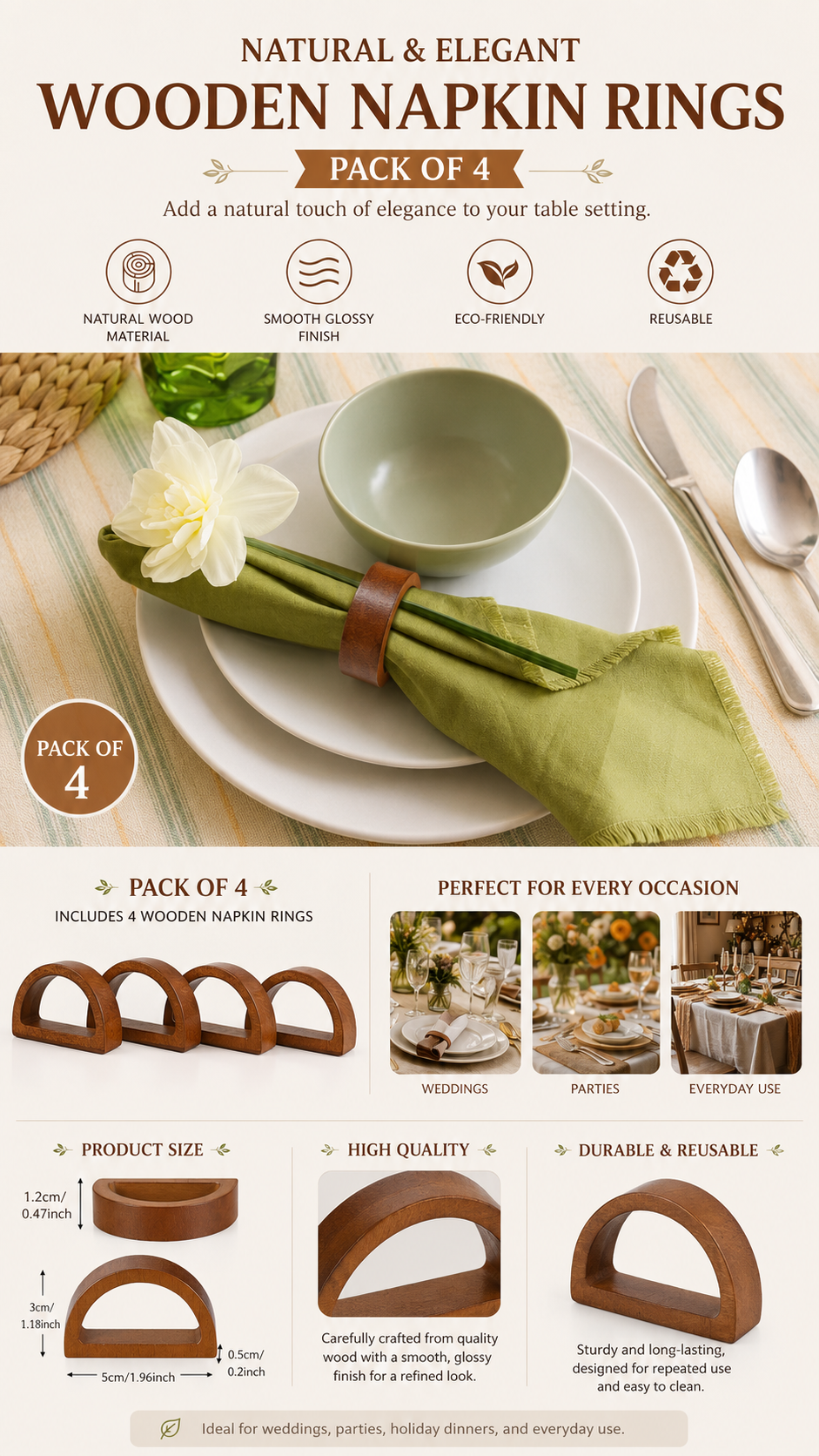 Sante Studio Wooden Napkin Rings – Set of 4