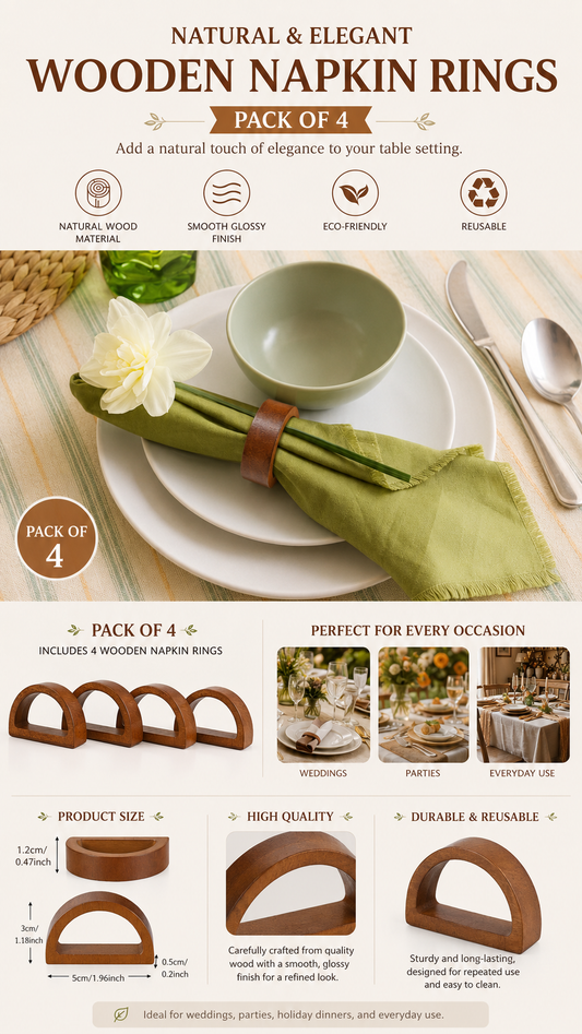 Sante Studio Wooden Napkin Rings – Set of 4