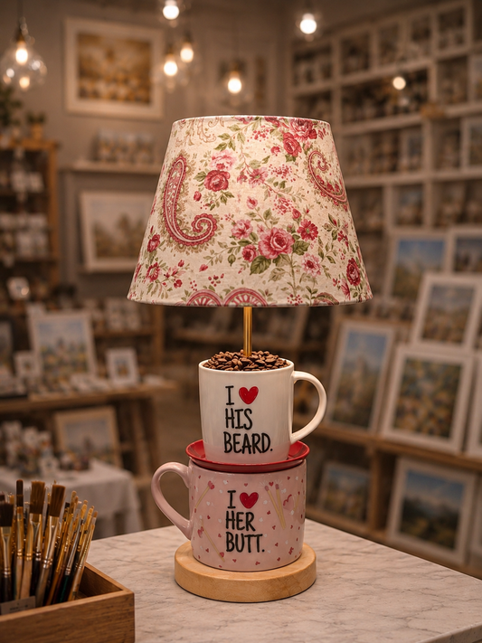 Handcrafted Romantic Mug Lamp – Morning Affirmations Collection by Miami Artist Malky Ureña (Lampshade sold separately)