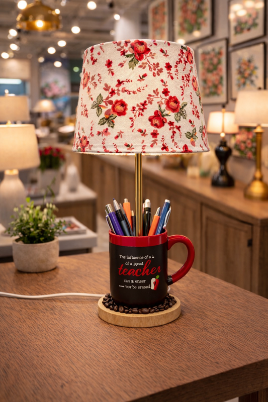Teacher Inspiration Handcrafted Mug Lamp Base – Morning Affirmations Collection by Miami Artist Malky Ureña (Lampshade sold separately)