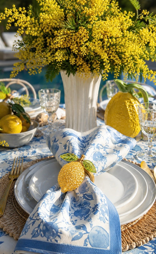 Hand-Painted Lemon Napkin Rings – Set of 4