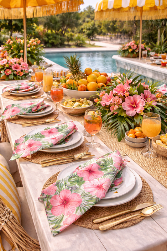 Tropical Hibiscus Cloth Napkins – Set of 4 | 15x15 Inches