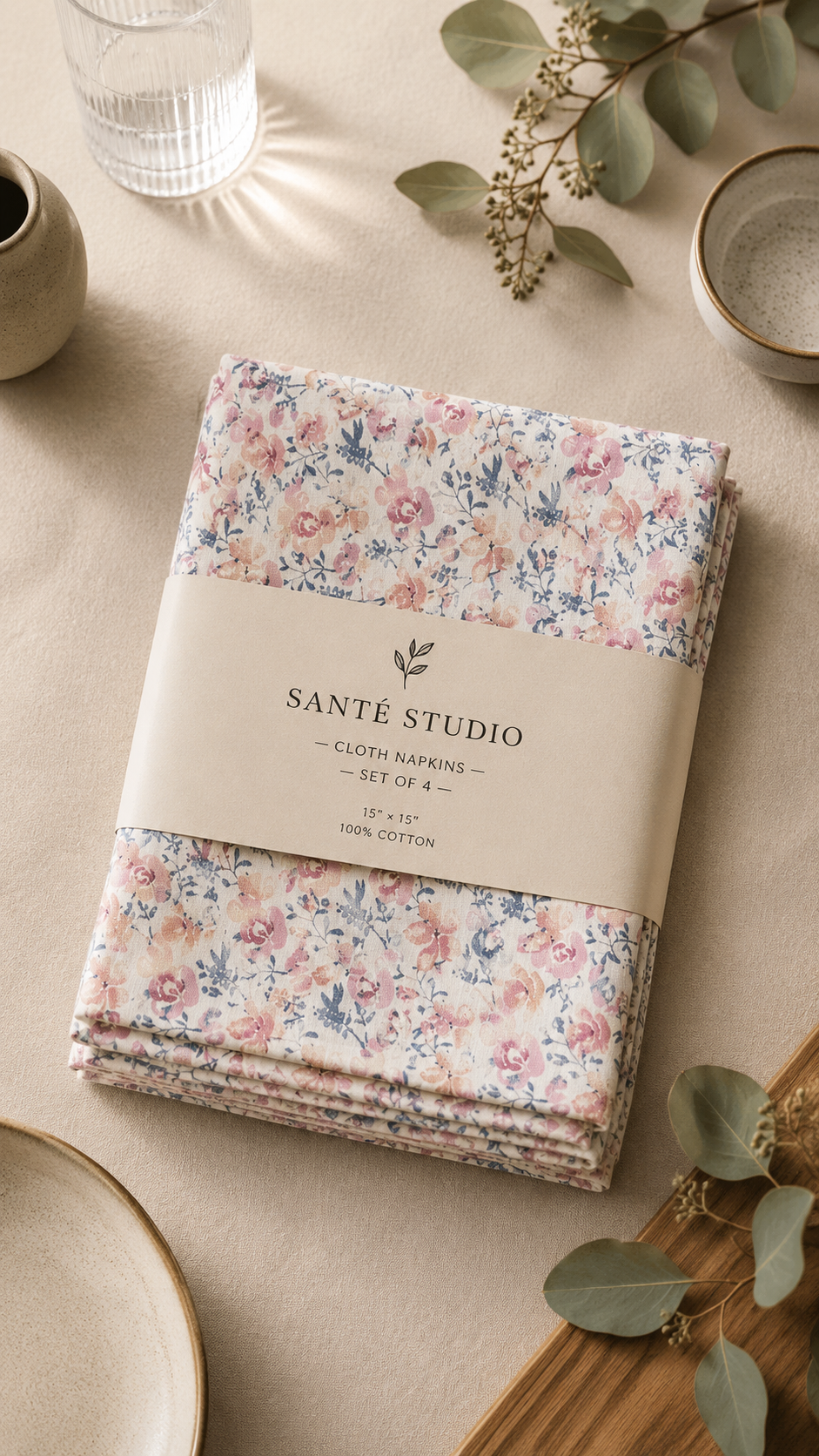 Blush Floral Cloth Napkins – Set of 4 | 15x15 Inches