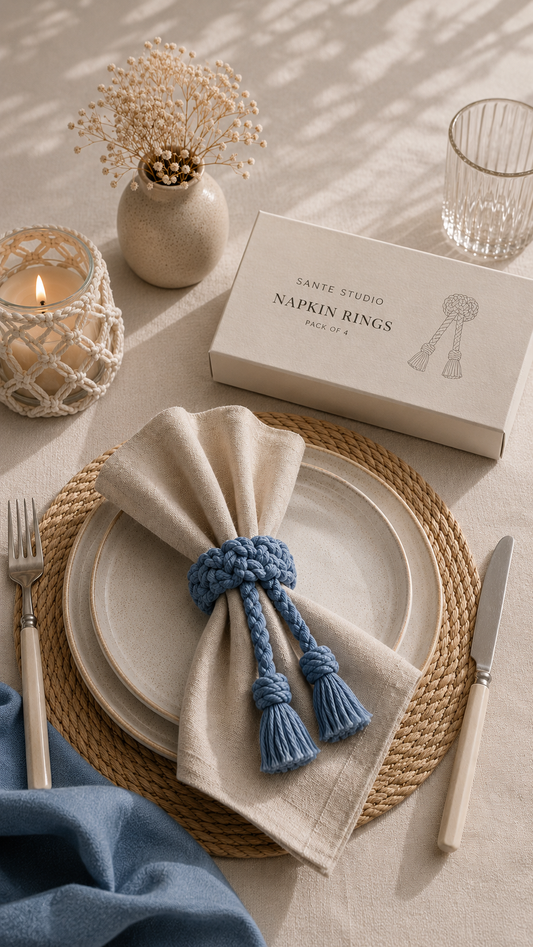 Handmade Blue Nautical Rope Napkin Rings – Set of 4