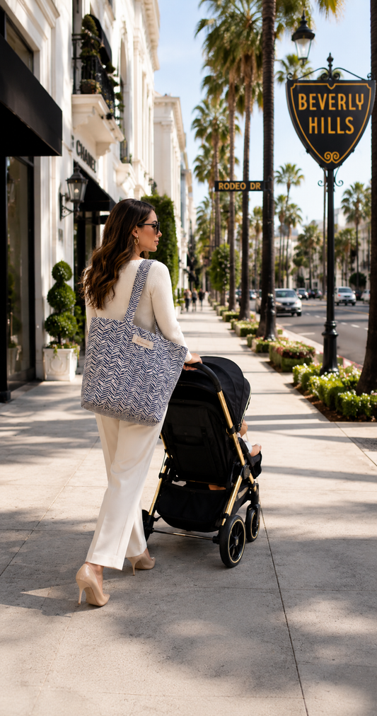 Solamore Coastal Blue Chevron Tote Bag – Chic Everyday Resort Carryall