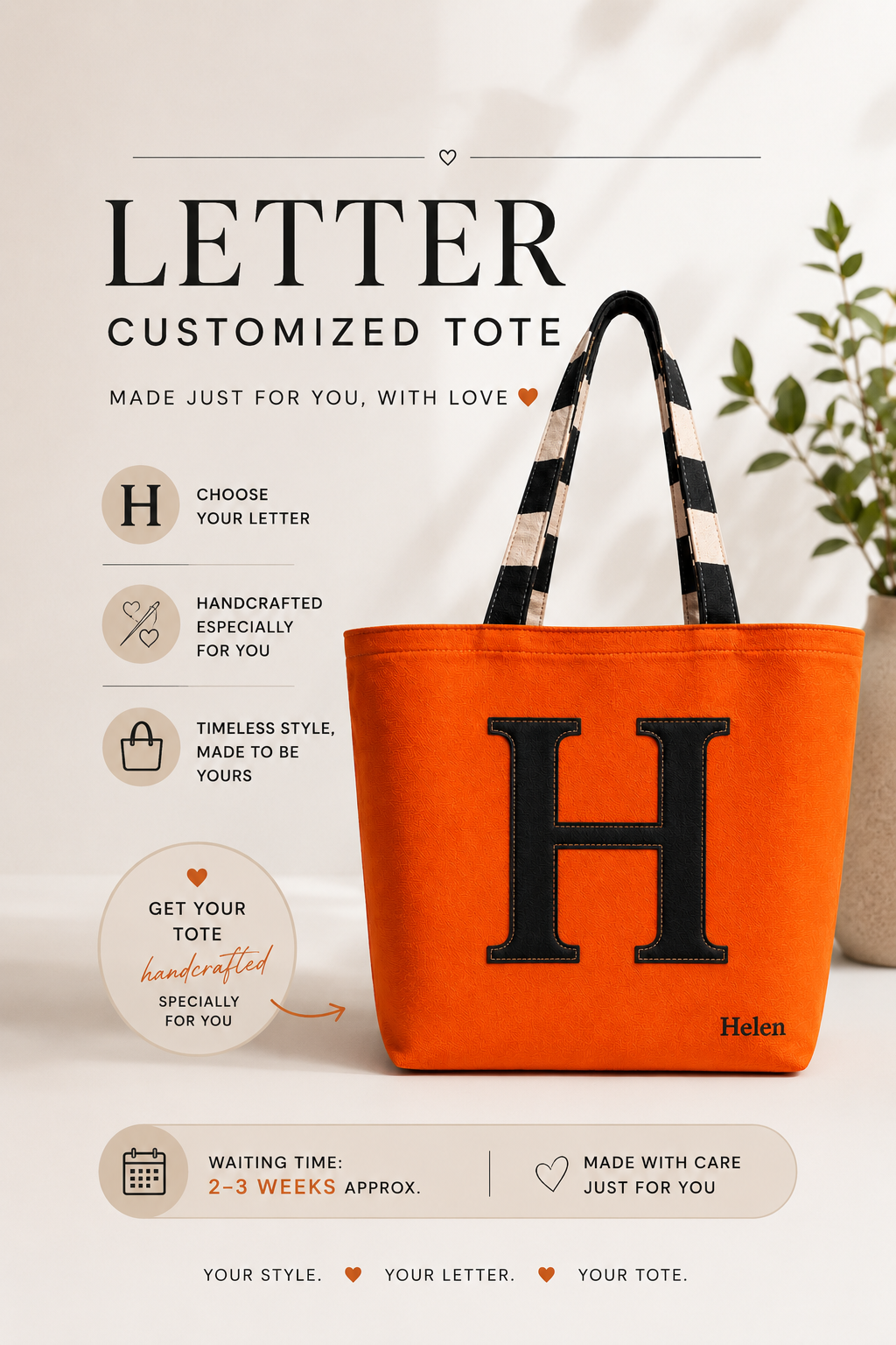 Customized Computer & Essentials - Letter Tote Bag – Personalized Handmade Tote
