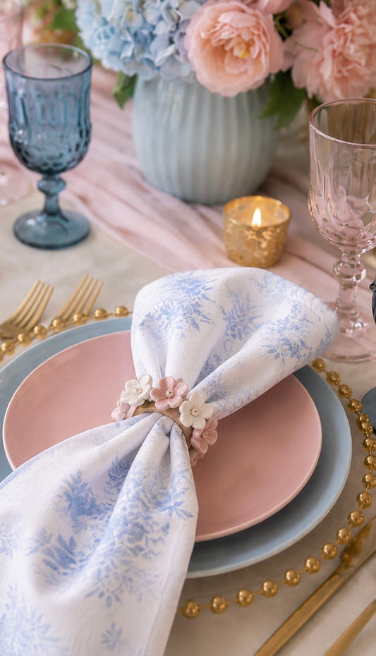 Handcrafted Ceramic Flowers Napkin Ring Set of 4