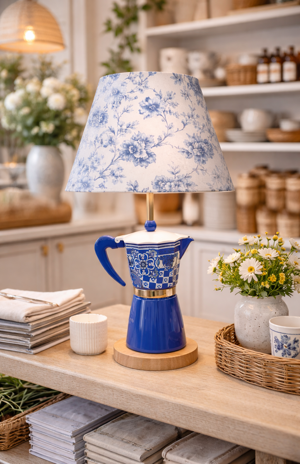 Italian Moka Pot Handcrafted Lamp Base – Morning Affirmations Collection by Miami Artist Malky Ureña