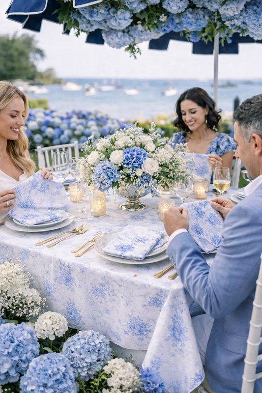 Blue Floral Cloth Napkins – Set of 4 | 17x17 Inches