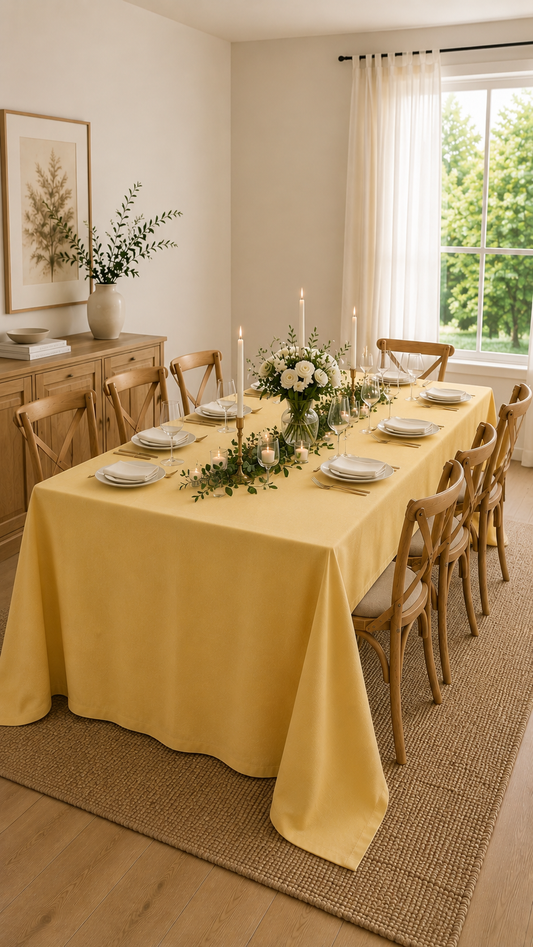 Soft yellow everyday Tablecloth – 70x108 Inches | Elegant Everyday Dining Collection