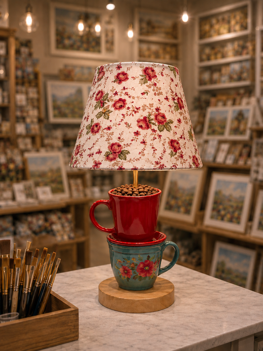 Handcrafted Floral Mug Lamp – Morning Affirmations Collection by Miami Artist Malky Ureña (Lampshade sold separately)