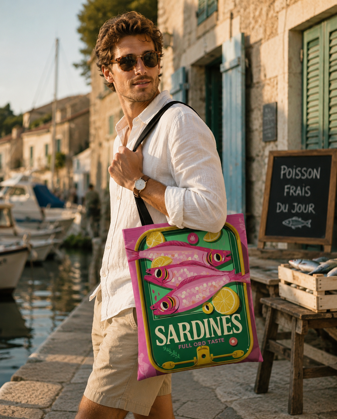 Solamore x Santé Studio Artistic Canvas Tote Bag - Pink Sardines