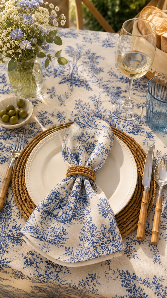 Blue Country French Cloth Napkins Pack of 4, 18x18 inches