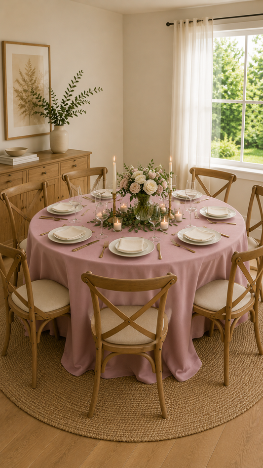 Soft Dusty Pink everyday Tablecloth – Round 120 Inches | Everyday Dining Collection