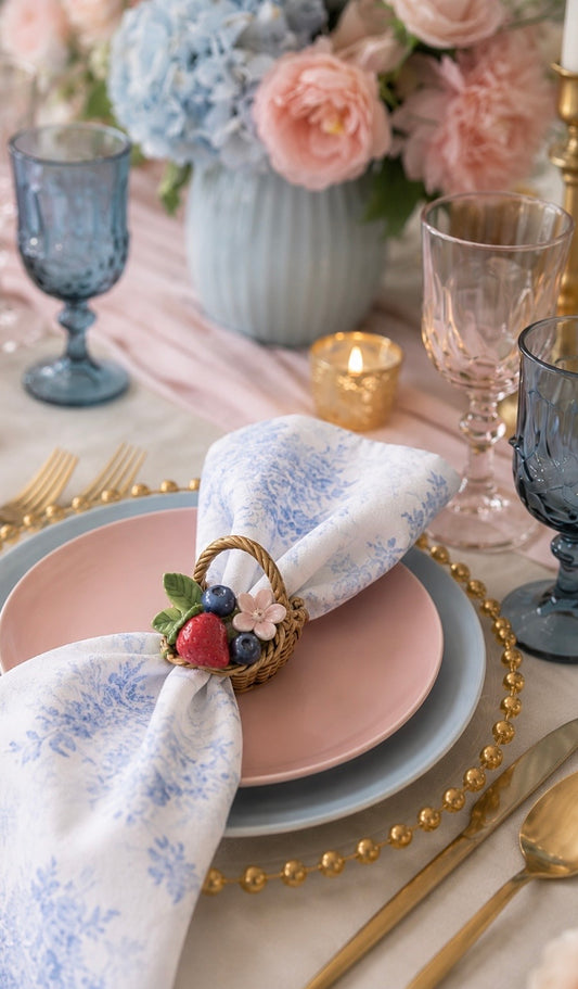 Handcrafted Ceramic Fruit Basket Napkin Ring Set of 4