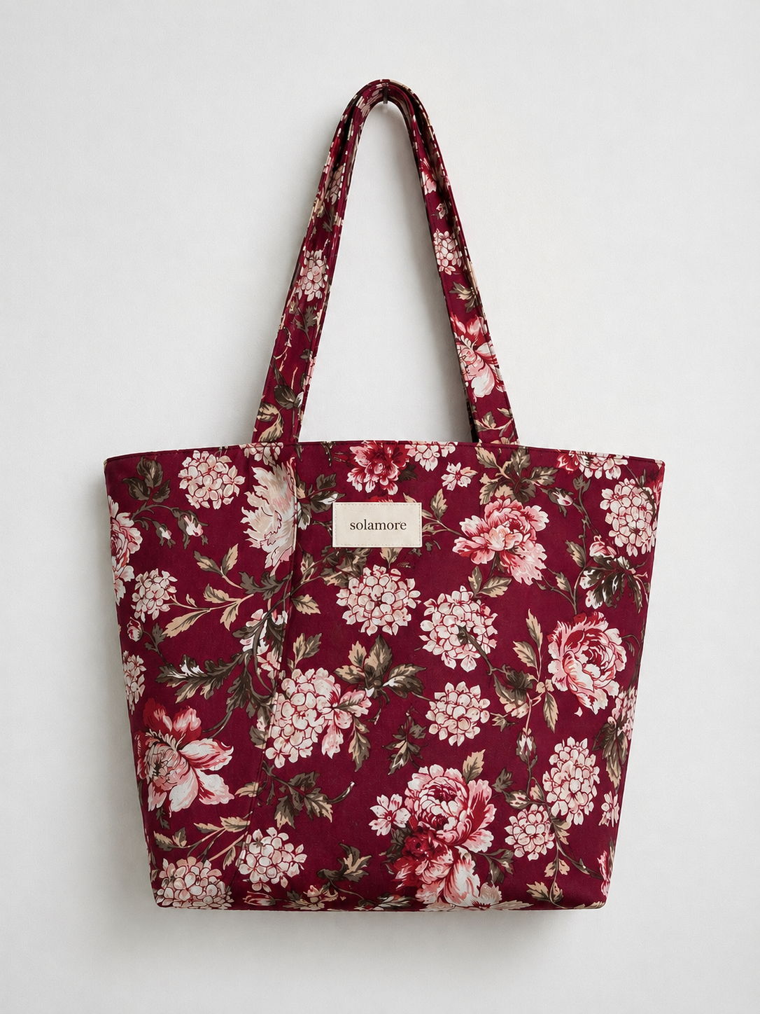 Solamore Burgundy Floral Tote Bag – Elegant Luxury Everyday Carryall