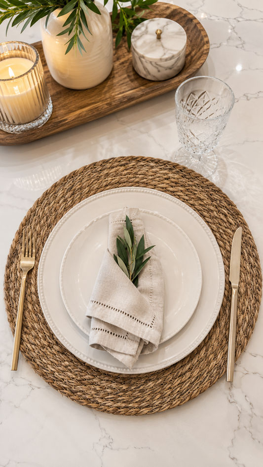 Round Woven Boho Placemat / Charger Plate  – 13 Inch Rustic Table Décor