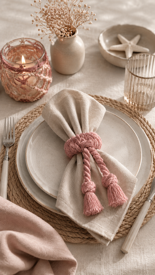 Handmade Pink Nautical Rope Napkin Rings – Set of 4
