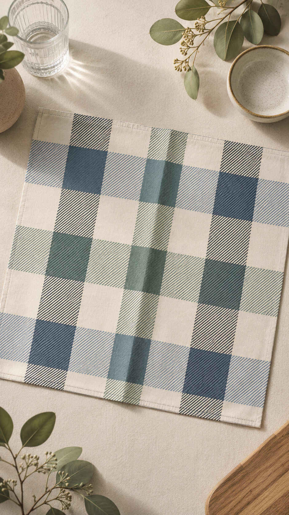 Blue-Green Plaid Cloth Napkins – Set of 4 | 15x15 Inches