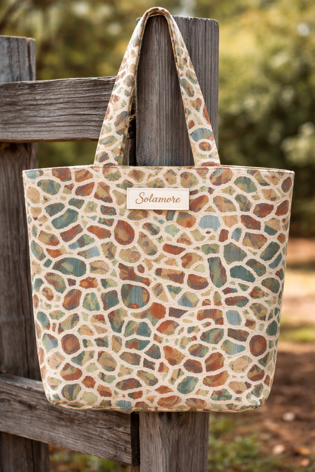 Solamore Mosaic Tote-natural textures, earthy tones, and effortless elegance.
