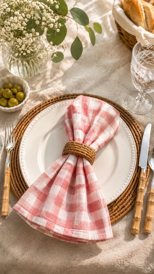 Pink Plaid Cloth Napkins Pack of 4, 20x20 inches